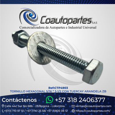 TORNILLO HEXAGONAL 5/16 * 3-1/2 CON TUERCAY ARANDELA ZB