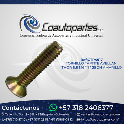 TORNILLO TAPTITE AVELLAN THOR 8.8 M6 * 1 * 25 ZN AMARILLO