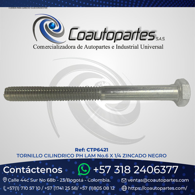 TORNILLO CILINDRICO PH LAM No.6 X 1/4 ZINCADO NEGRO