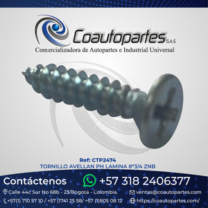 TORNILLO AVELLAN PH LAMINA 8 * 3/4 ZNB