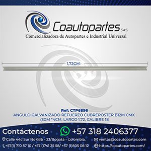 ANGULO GALVANIZADO REFUERZO CUBREPOSTER B12M CMX (3CM *4CM, LARGO 1,72, CALIBRE 18)