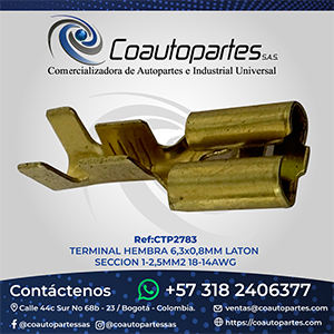 TERMINAL HEMBRA 6,3x0,8MM LATON SECCION 1-2,5MM2 18-14AWG