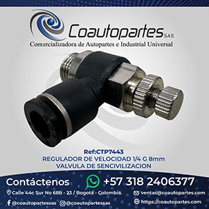 REGULADOR DE VELOCIDAD 1/4 G 8mm VALVAVULA DE SENCIVILIZACION