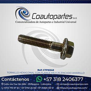TORNILLO HEXAGONAL CON FLANGE M5 X 25 ZINCADO AMARILLO