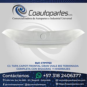 CJ. TAPA CAPOT FRONTAL GRAN VIALE B12 TERMINADA COMPLETA CON BISAGRAS Y HHERRAJES
