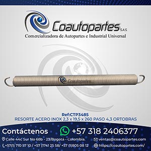 RESORTE ACERO INOX 2,3 x 19,5 x 260 PASO 4,3 ORTOBRAS