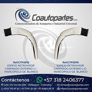 ESPEJO RETROVISOR CARENADO EXTERNO L.I-LD MARCOPOLO G6 BLANCO