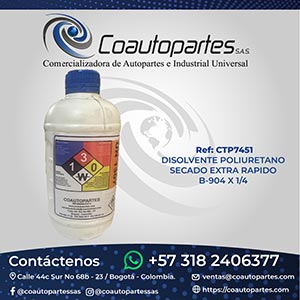 DISOLVENTE POLIURETANO SECADO EXTRA RAPIDO B-904 X 1/4 CUADRADA PEAD NATURAL
