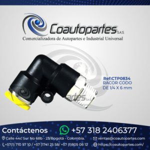 RACOR CODO DE 1/4 X 6 mm