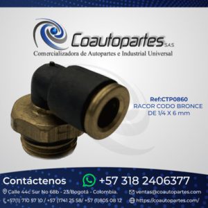 RACOR CODO BRONCE DE 1/4 X 6 mm