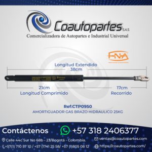 AMORTIGUADOR GAS BRAZO HIDRAULICO 25KG 15030003 GRAN VIALE Y SENIOR 1417MK 300N