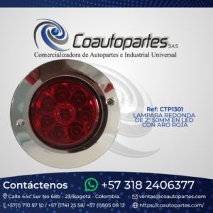 LAMPARA REDONDA DE 2" 50MM EN LED CON ARO ROJA