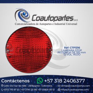 LAMPARA STOP REDONDA DE 155 mm 12 VOL. ROJO 10155-R