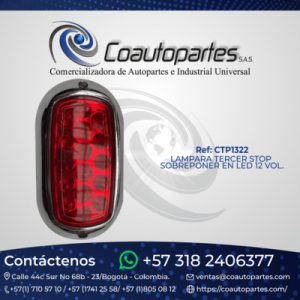 LAMPARA TERCER STOP SOBREPONER EN LED 12 VOL.