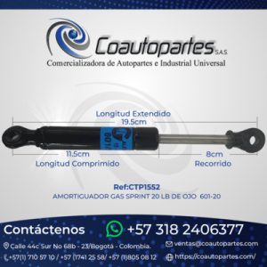 AMORTIGUADOR GAS SPRINT 20 LB DE OJO 601-20 G601-90N