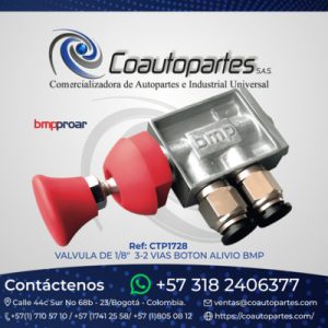 VALVULA DE 1/8" 3-2 VIAS BOTON ALIVIO BMP PARA MANGUERA DE 8mm 11109558