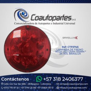 LAMPARA DE FRENO - ROJA LED DIAM 155MM * 24 VOL BRASLUX 10202915