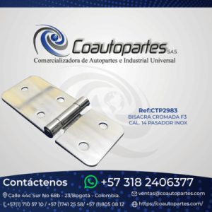 BISAGRA CROMADA F3 CAL. 14 PASADOR INOX 12FF003