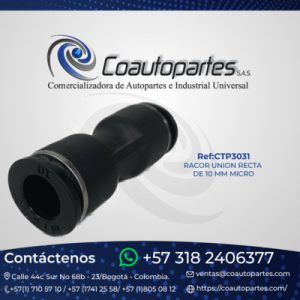 RACOR UNION RECTA DE 10 MM MICRO NEGRA