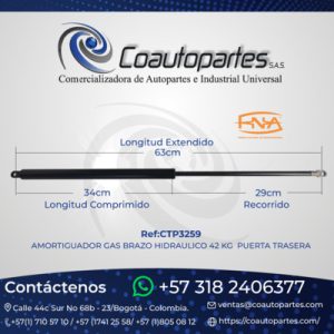 AMORTIGUADOR GAS BRAZO HIDRAULICO 42 KG PUERTA TRASERA 99120011-8