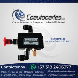 VALVULA 3/2 1/8 BOTON TRABA C/RACOR EQUINEY 3L210