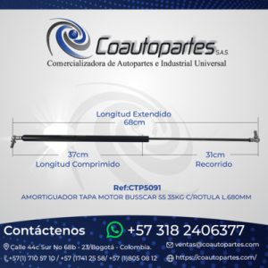 AMORTIGUADOR TAPA MOTOR BUSSCAR S5 35KG C/ROTULA L.680MM 106681 FNA