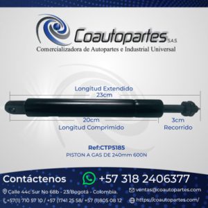 PISTON A GAS DE 240mm 600N AP10010005