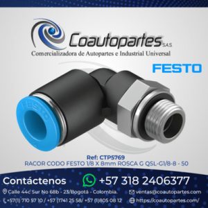 RACOR CODO FESTO 1/8 X 8mm ROSCA G QSL-G1/8-8 - 50 10780118 10643085
