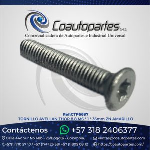 TORNILLO AVELLAN THOR 8.8 M6 * 1 * 35mm ZN AMARILLO